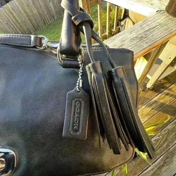 COACH Leather 2WAY Hand-bag 25350 black shoulder crossbody classic w/Tassles - Picture 6 of 11